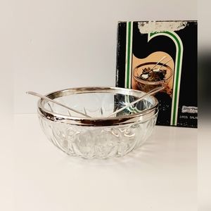 Crystal salad bowl with utensils in their original box.